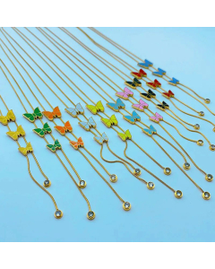 Sweet Elegant Fairy Style Enamel Butterfly Titanium Steel 18K Gold Plated Zircon Pendant Necklace CA07831415