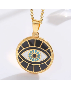 French Style Vintage Devil's Eye Stainless Steel Titanium Steel Gold Plated Pendant Necklace CA07831420