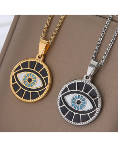 French Style Vintage Devil's Eye Stainless Steel Titanium Steel Gold Plated Pendant Necklace CA07831420