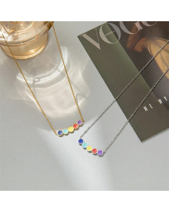 Sweet Minimalism Cute Enamel Colorful Smiley Face Titanium Steel Pendant Necklace CA07831421