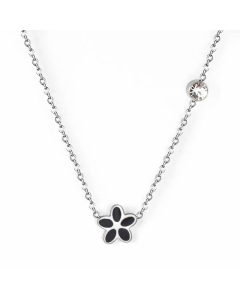 Wholesale Pastoral Minimalism Sweet Flower Pedent Stainless Steel Zircon Necklace CA07831424-Steel Color-01