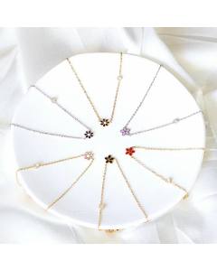 Wholesale Pastoral Minimalism Sweet Flower Pedent Stainless Steel Zircon Necklace CA07831424