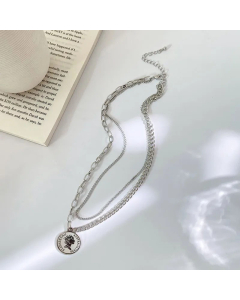 Wholesale Hip-Hop Portrait Titanium Steel Silver Plated Layered Necklaces