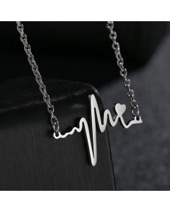 Minimalism Electrocardiogram Titanium Steel 18K Gold Plated Necklace CA07831427