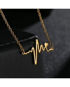 Wholesale Minimalism Electrocardiogram Titanium Steel 18K Gold Plated Necklace CA07831427
