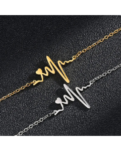 Wholesale Minimalism Electrocardiogram Titanium Steel 18K Gold Plated Necklace CA07831427
