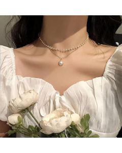 Wholesale Elegant Round Titanium Steel 18K Gold Plated Freshwater Pearl Layered Necklaces
