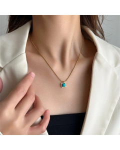 Wholesale Basic Simple Style Square Titanium Steel Turquoise Pendant Necklace