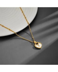 Wholesale Simple Style Heart Shape Stainless Steel 18K Gold Plated Shell Zircon Pendant Necklace