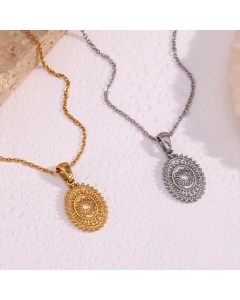Wholesale Minimalism Oval Flower Pendant Stainless Steel 18K Gold Plated Necklace CA07831435