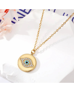 Wholesale Ethnic Style Round Diamond Devil's Eye Stainless Steel Plating Turquoise Rhinestones Necklace CA07831439