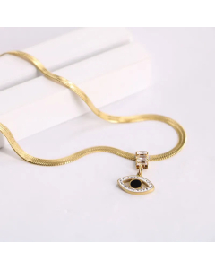 Wholesale Retro Zircon Inlaid Devil's Eye Titanium Steel Pendant Necklace CA07831442