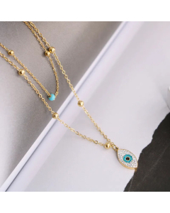 Wholesale Retro Devil'S Eye Titanium Steel Rhinestones Pendant Necklace