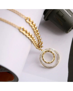 Wholesale Modern Style Double Ring Roman Numerals Titanium Steel Zircon Pendant Necklace CA07831446