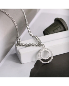 Modern Style Double Ring Roman Numerals Titanium Steel Zircon Pendant Necklace CA07831446