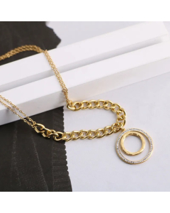Wholesale Modern Style Double Ring Roman Numerals Titanium Steel Zircon Pendant Necklace CA07831446
