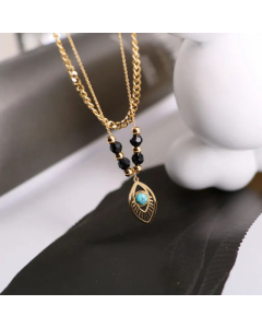 Wholesale Retro Vacation Eye Titanium Steel Turquoise Layered Necklaces CA07831447