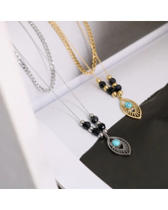 Wholesale Retro Vacation Eye Titanium Steel Turquoise Layered Necklaces CA07831447