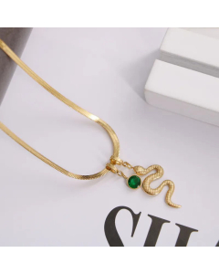 Wholesale Casual Daily Style Snake Charm Titanium Steel Rhinestones Pendant Necklace CA07831449