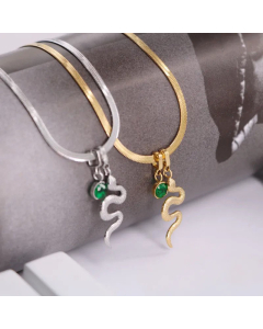 Wholesale Casual Daily Style Snake Charm Titanium Steel Rhinestones Pendant Necklace CA07831449