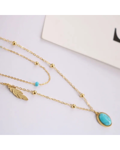 Wholesale Vintage Style Leaf Oval Titanium Steel Turquoise Layered Necklaces