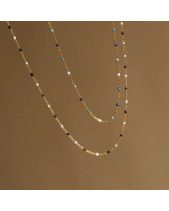 Wholesale Minimalism Enamel Small Beads Chain Titanium Steel Necklace CA07831453