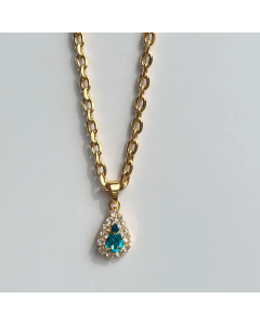 Shiny Water Droplets Titanium Steel Zircon Pendant Necklace CA07831454