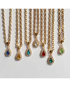 Wholesale Light Luxury Shiny Water Droplets Titanium Steel Zircon Pendant Necklace CA07831454