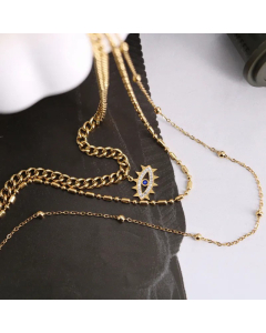 Wholesale Casual Devil'S Eye Titanium Steel 18K Gold Plated Artificial Gemstones Pendant Necklace