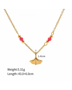 Wholesale INS Style Simple Style Classic Style Leaves Stainless Steel 18K Gold Plated Beads Pendant Necklace