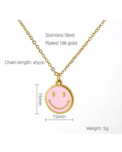 Wholesale Korean Style Cute Enamel Smiley Face Stainless Steel 18K Gold Plated Pendant Necklace CA07831461