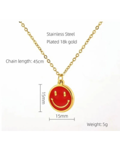 Korean Style Cute Enamel Smiley Face Stainless Steel 18K Gold Plated Pendant Necklace CA07831461