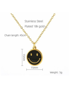 Cute Enamel Smiley Face Stainless Steel 18K Gold Plated Pendant Necklace CA07831461