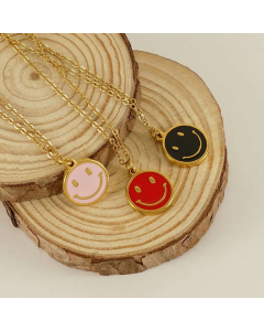 Wholesale Korean Style Cute Enamel Smiley Face Stainless Steel 18K Gold Plated Pendant Necklace CA07831461