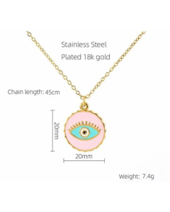 Wholesale Artistic Enamel Round Devil's Eye Stainless Steel 18K Gold Plated Pendant Necklace CA07831462