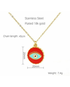 Artistic Enamel Round Devil's Eye Stainless Steel 18K Gold Plated Pendant Necklace CA07831462
