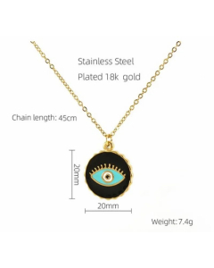 Enamel Round Devil's Eye Stainless Steel 18K Gold Plated Pendant Necklace CA07831462