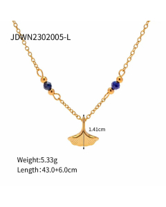 Wholesale INS Style Simple Style Classic Style Leaves Stainless Steel 18K Gold Plated Beads Pendant Necklace
