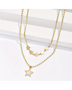 Wholesale Korean Style Pentagram Stainless Steel 14K Gold Plated Shell Layered Necklaces