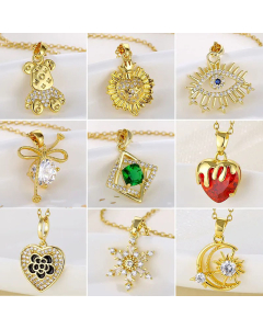 Wholesale Elegant Heart Shape Eye Flower Snowflake Pendant 18K Gold Plated Zircon Necklace CA07831470