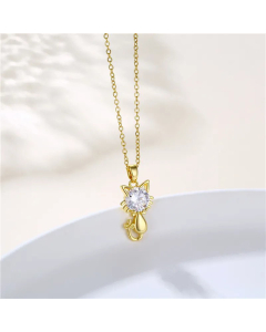 Wholesale Cat Zircon Inlaid Pendant 18K Gold Plated Titanium Steel Necklace CA07831471