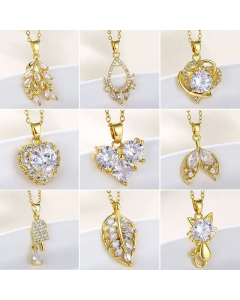 Wholesale Leaves Heart Shape Cat Zircon Inlaid Pendant 18K Gold Plated Titanium Steel Necklace CA07831471