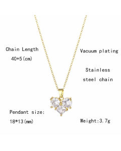 Wholesale Korean Style Heart Shape Stainless Steel Titanium Steel 18K Gold Plated Gold Plated Zircon Pendant Necklace