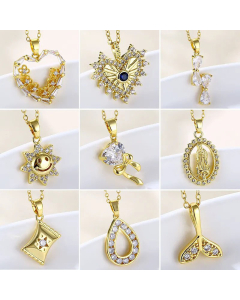 Wholesale Shiny Geometric Trapezoid Eye Butterfly Titanium Steel 18K Gold Plated Zircon Pendant Necklace CA07831474
