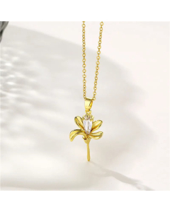 Wholesale Flower Titanium Steel 18K Gold Plated Zircon Pendant Necklace CA07831475