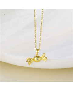 Wholesale Zircon Inlaid Candy 18K Gold Plated Pendant Titanium Steel Necklace