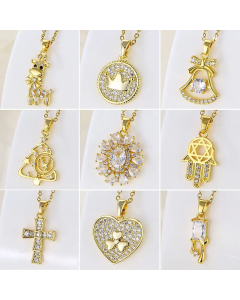 Wholesale Zircon Inlaid Cute Delicate Gift Box Elephant Deer 18K Gold Plated Pendant Titanium Steel Necklace