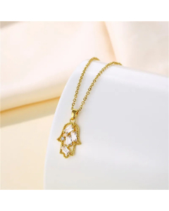 Wholesale Elegant Classic Style Palm Stainless Steel 18K Gold Plated Zircon Pendant Necklace CA07831477