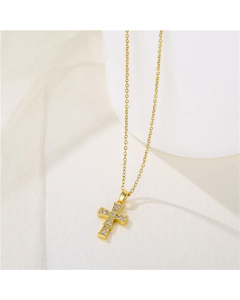 Wholesale Artistic Cross Stainless Steel Titanium Steel 18K Gold Plated Gold Plated Zircon Pendant Necklace