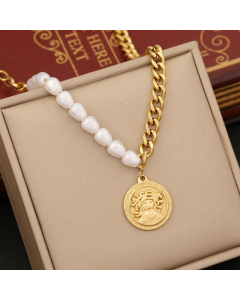 Wholesale Baroque Style Irregular Round Stainless Steel Imitation Pearl Necklace CA07831480